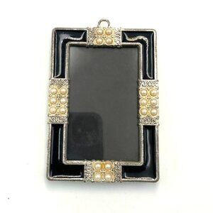 Black Enamel & Faux Pearl Photo Picture Frame Hanging Rectangle